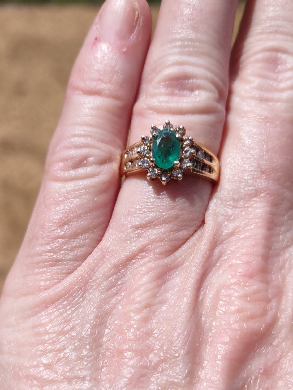 Emerald And Natural Diamond Halo Ring with Diamond Accents 14kt Yellow Gold - Picture 3 of 11